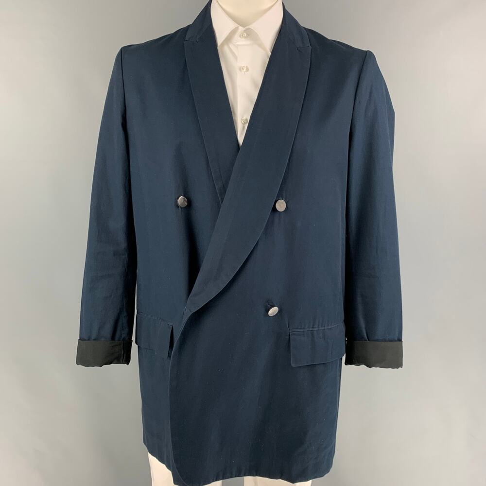 EDWINA HORL Size L Navy Cotton Double Breasted Sport Coat